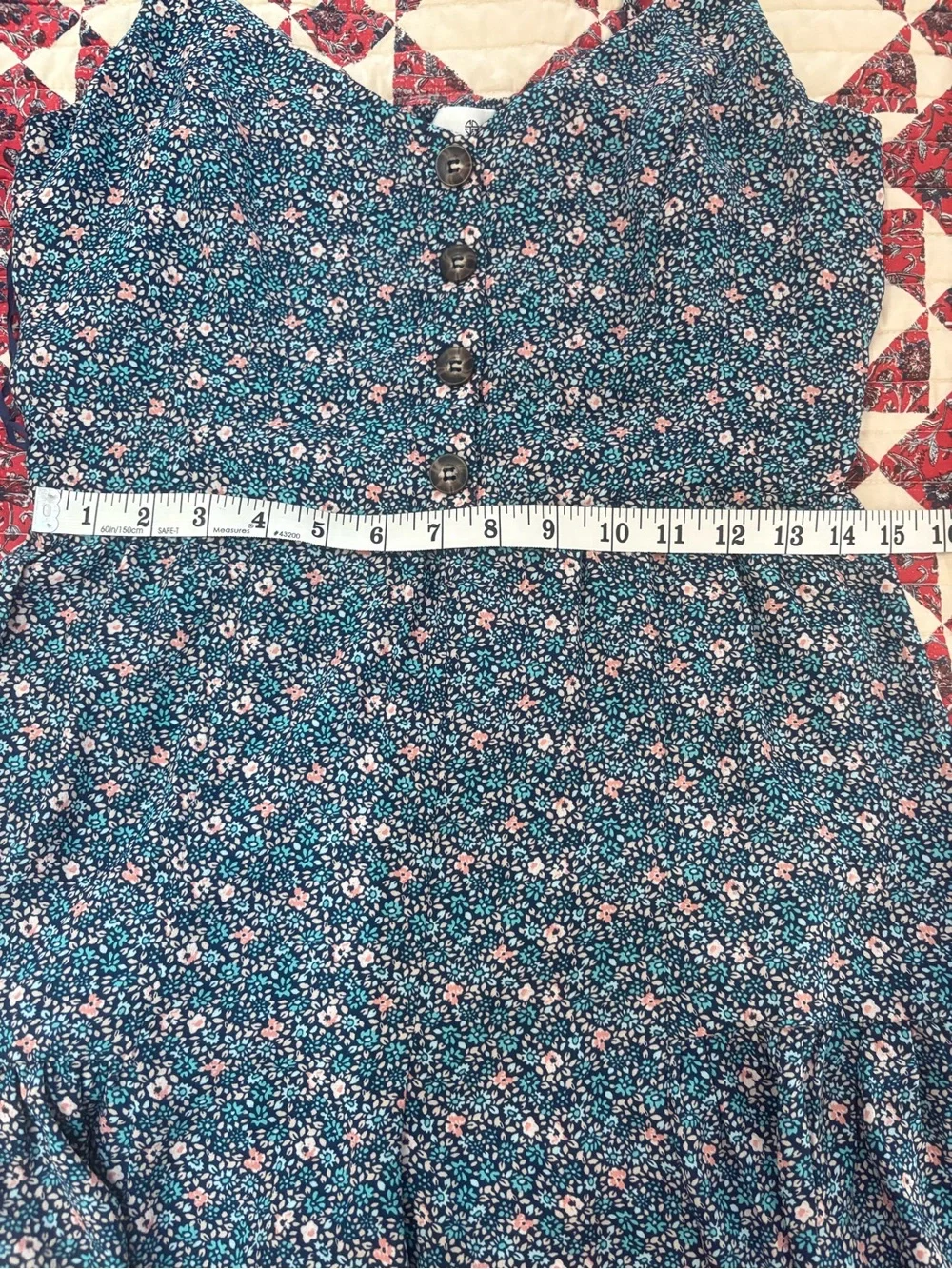 Socialite Blue Floral Button-Front Ruffle Romper Size 8